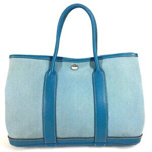 HERMES Garden Party TPM Hand Bag Tote Bag Toile Offishe/Leather blue
